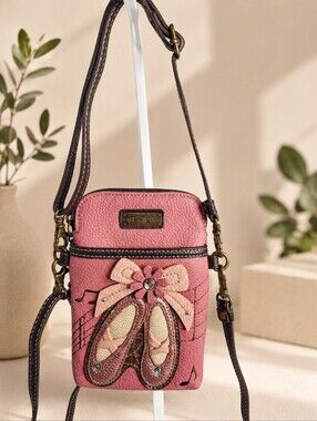 Chala Pink Ballet Shoes Crossbody Bag with Brown Trim 2 Straps NWOT